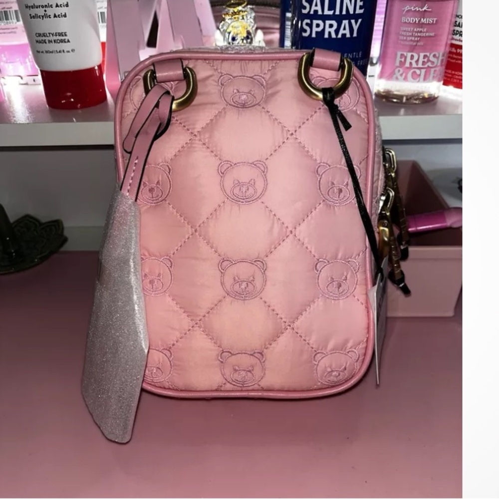 AW19 Moschino Couture J. Scott Pink Quilted Teddy Bear Rectangular Shoulder Bag - Picture 3 of 8